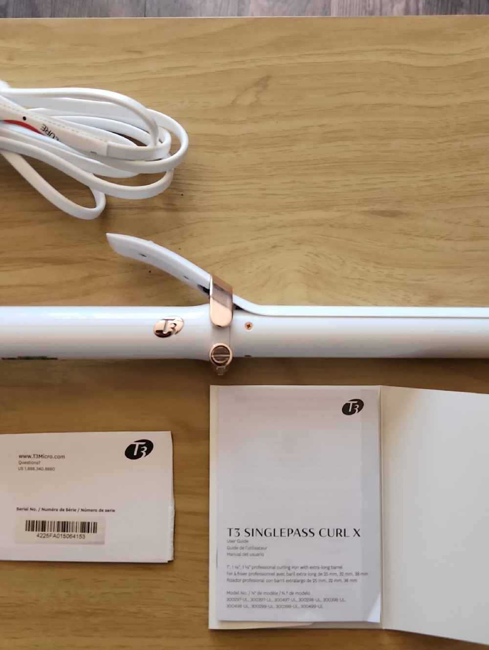 T3 White and Rose Gold Singlepass Curl X Curling Iron - Picture 9 of 9